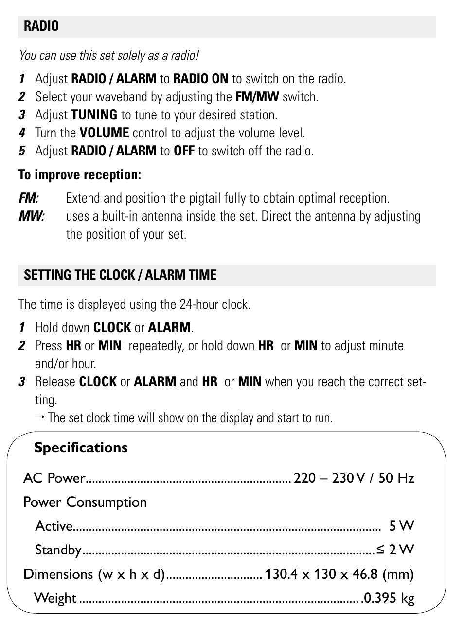 English | Philips AJ3112/12 User Manual | Page 5 / 11