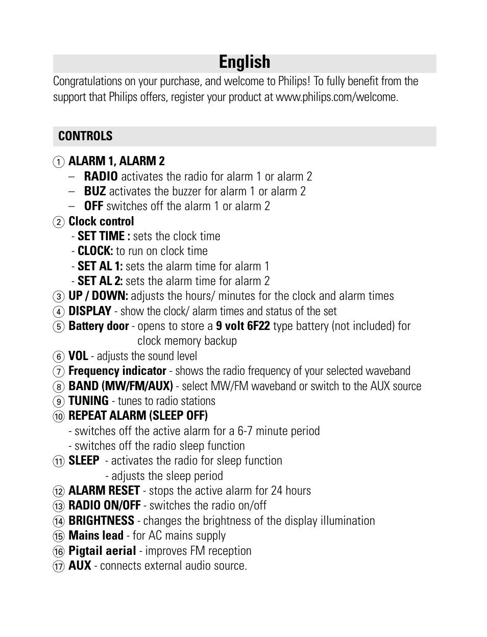 English | Philips AJ3231/05 User Manual | Page 4 / 12