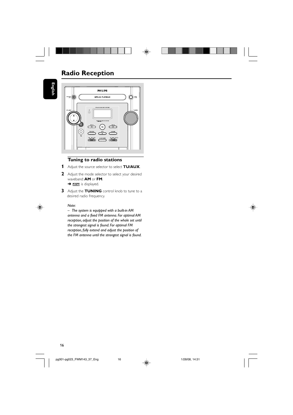 Radio reception | Philips FW M143 User Manual | Page 16 / 24