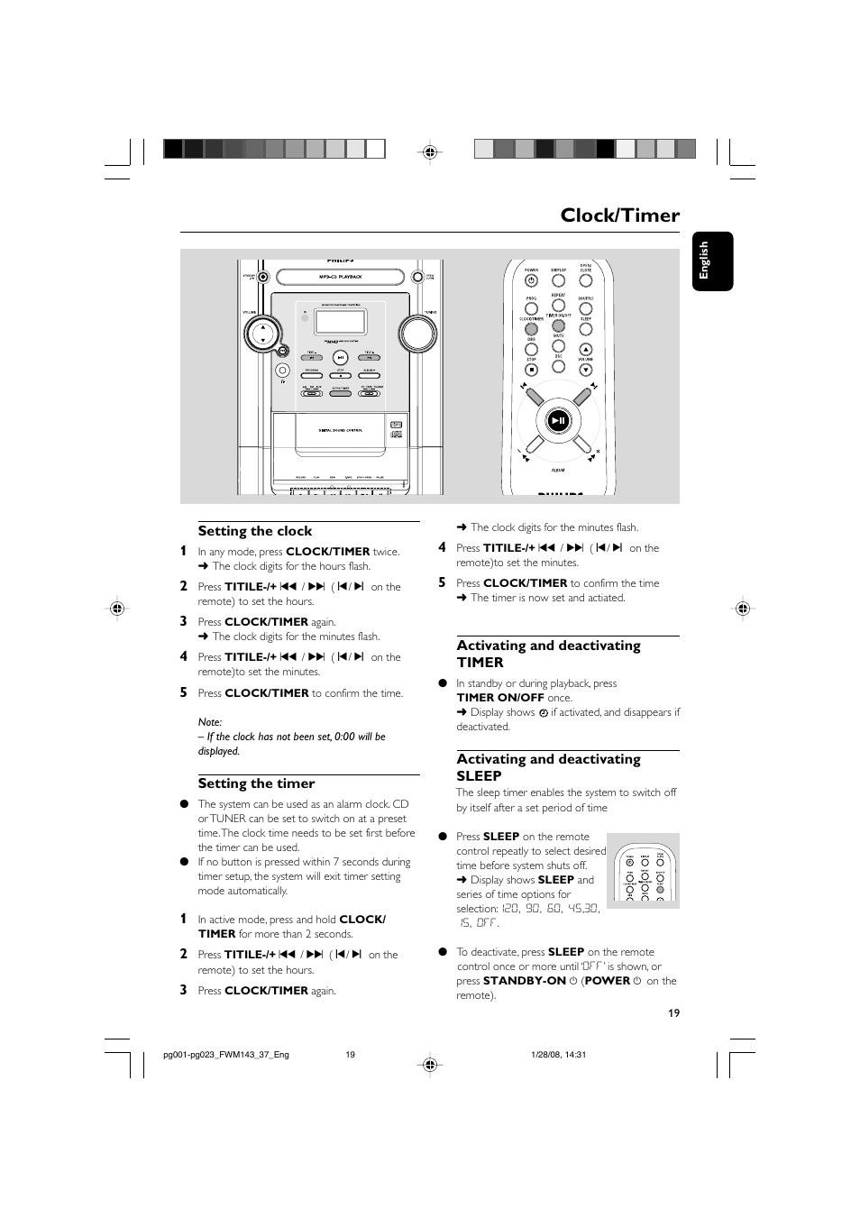 Clock/timer | Philips FW M143 User Manual | Page 19 / 24