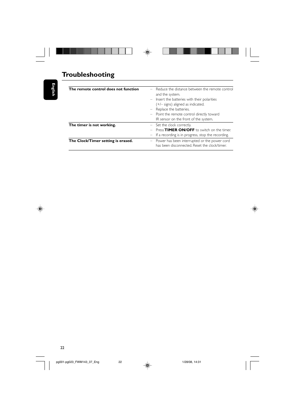 Troubleshooting | Philips FW M143 User Manual | Page 22 / 24