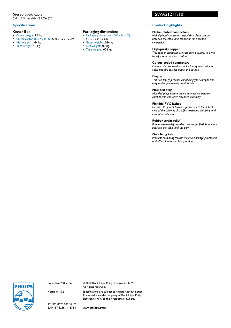 Philips SWA2121T User Manual | Page 2 / 2