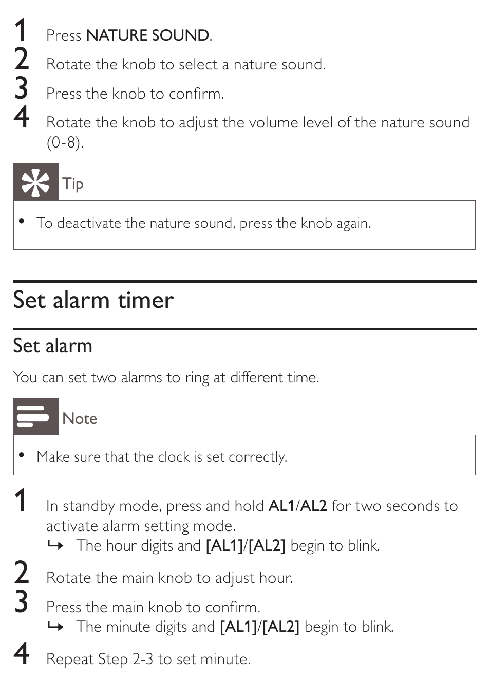 Set alarm timer | Philips AJ7010 User Manual | Page 17 / 25