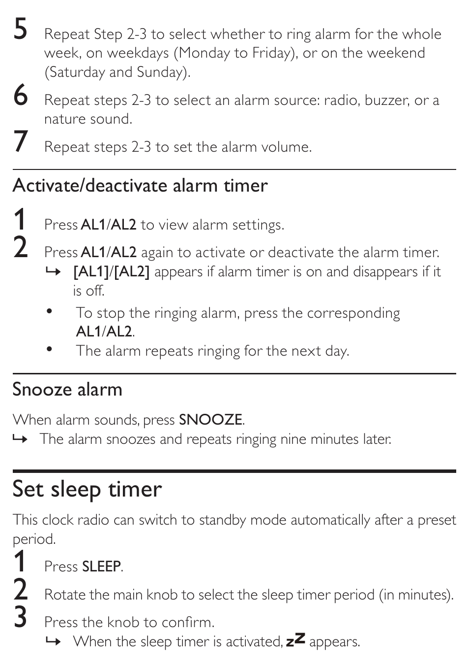 Set sleep timer | Philips AJ7010 User Manual | Page 18 / 25