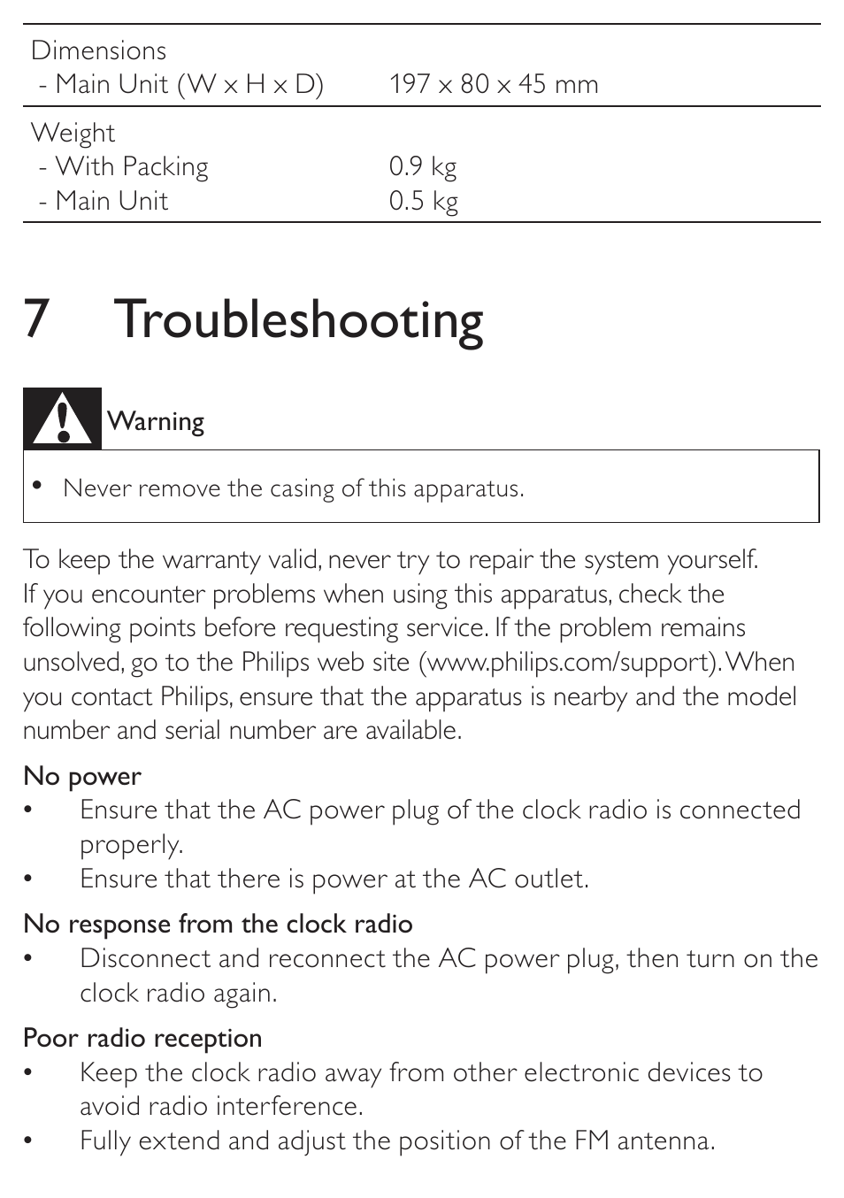 7 troubleshooting | Philips AJ7010 User Manual | Page 21 / 25