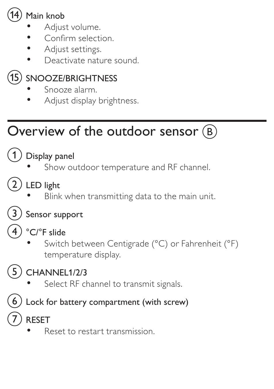 Overview of the outdoor sensor | Philips AJ7010 User Manual | Page 9 / 25