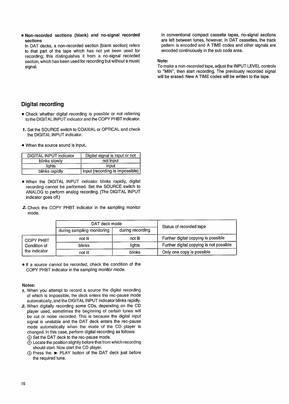 Digital recording | Philips DAT850 User Manual | Page 16 / 28