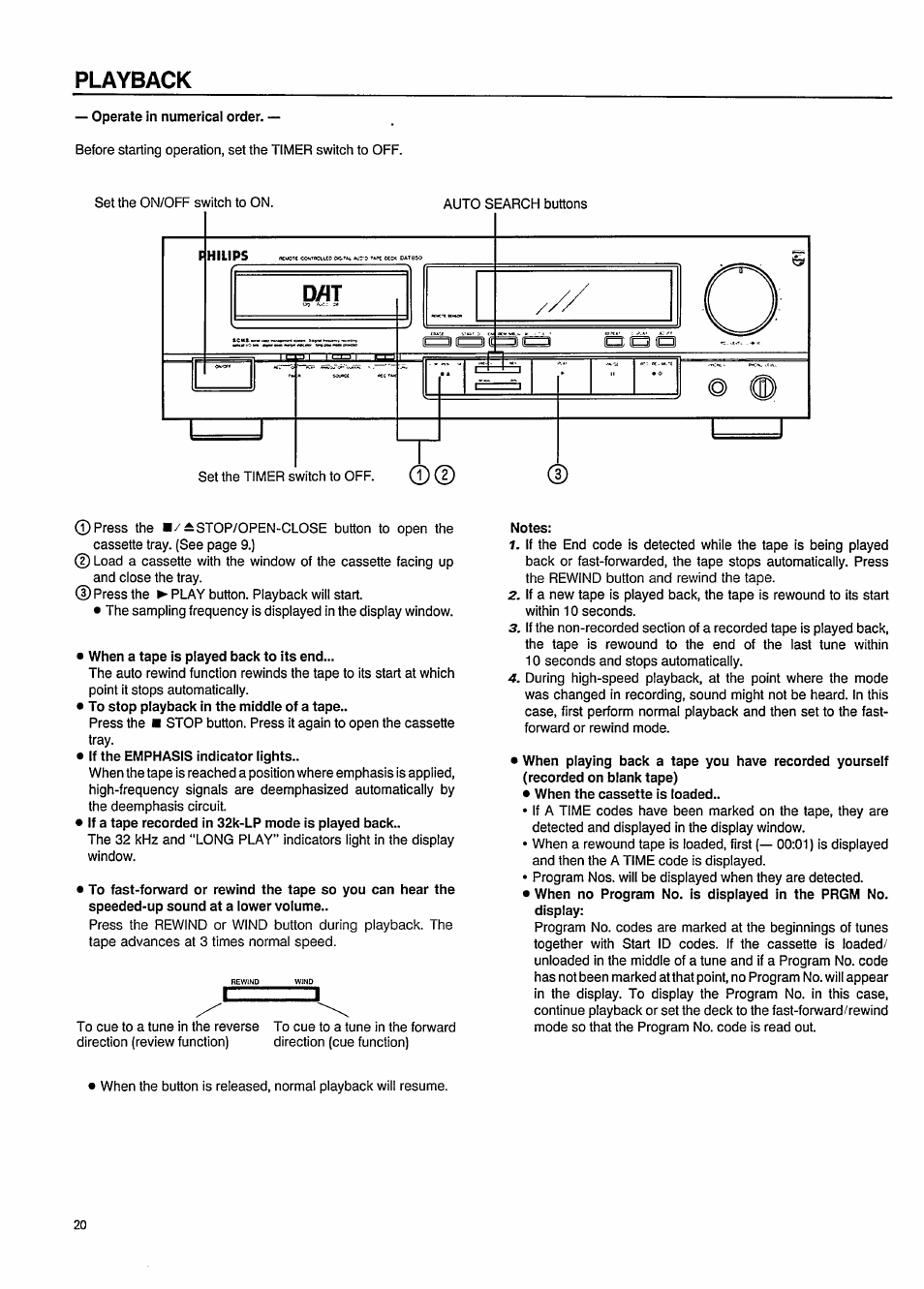 Playback | Philips DAT850 User Manual | Page 20 / 28