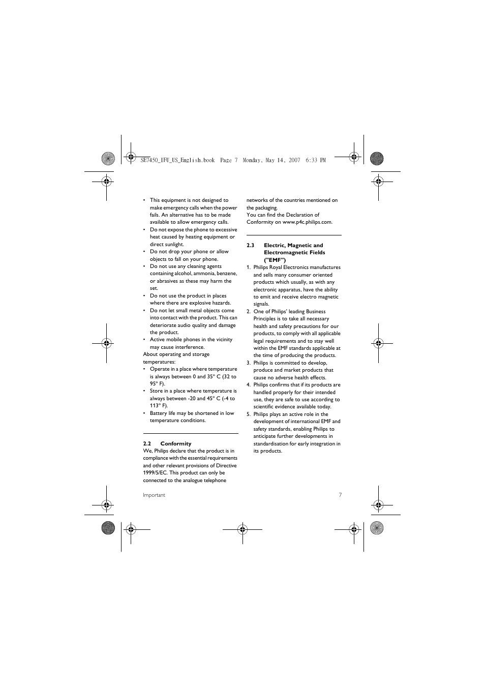 2 conformity | Philips SE 7450 User Manual | Page 9 / 31