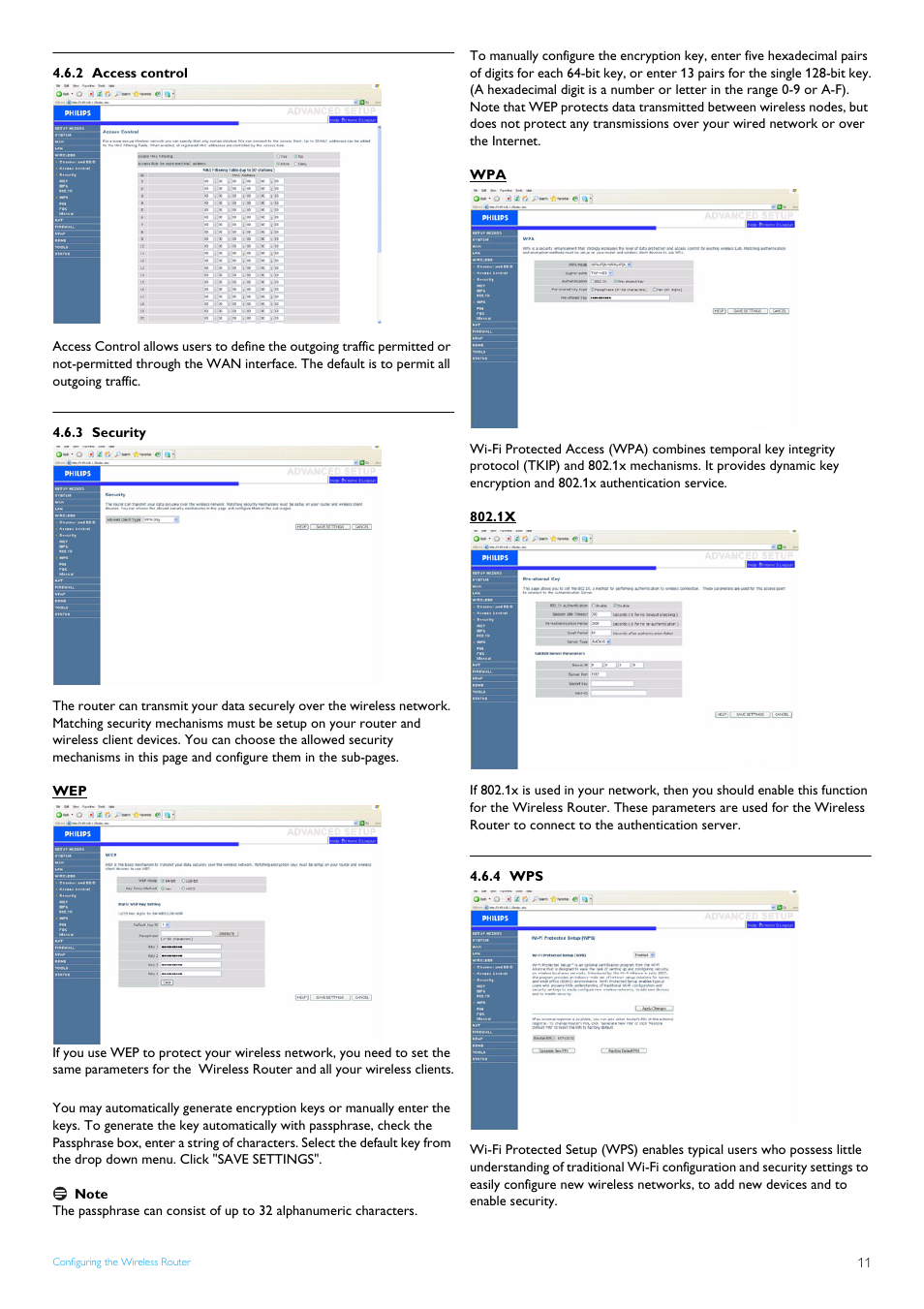 2 access control, 3 security, 4 wps | Access control, Security 11, Wps 11 | Philips CAW7740N User Manual | Page 13 / 23