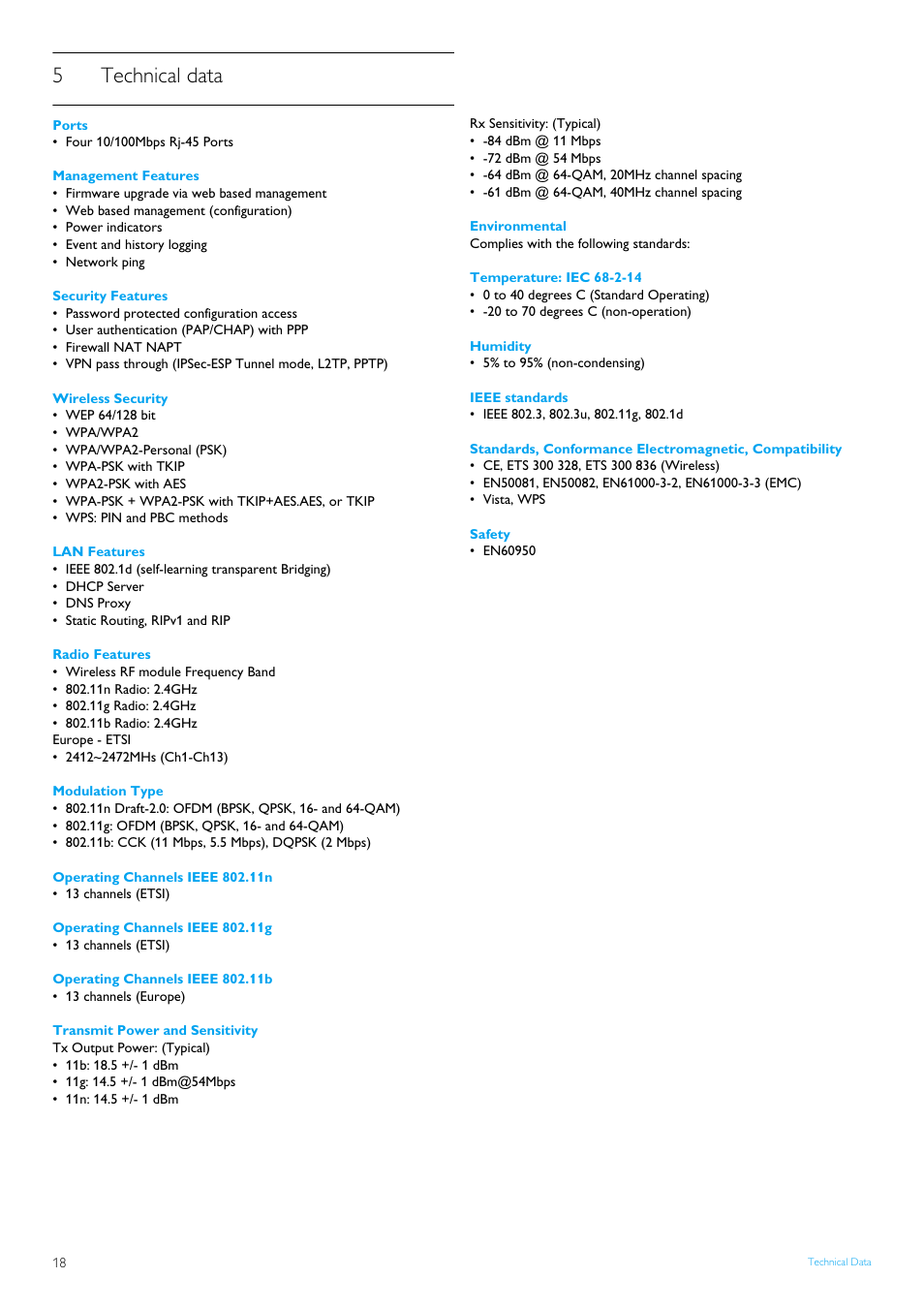 5 technical data, Technical data, 5technical data | Philips CAW7740N User Manual | Page 20 / 23