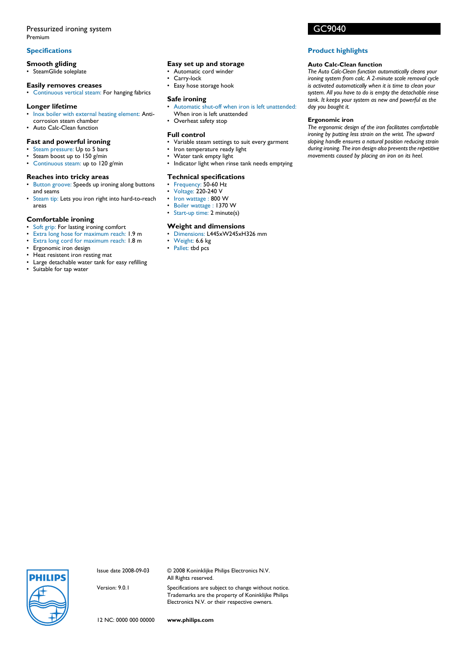 Gc9040 | Philips GC9040 User Manual | Page 2 / 2