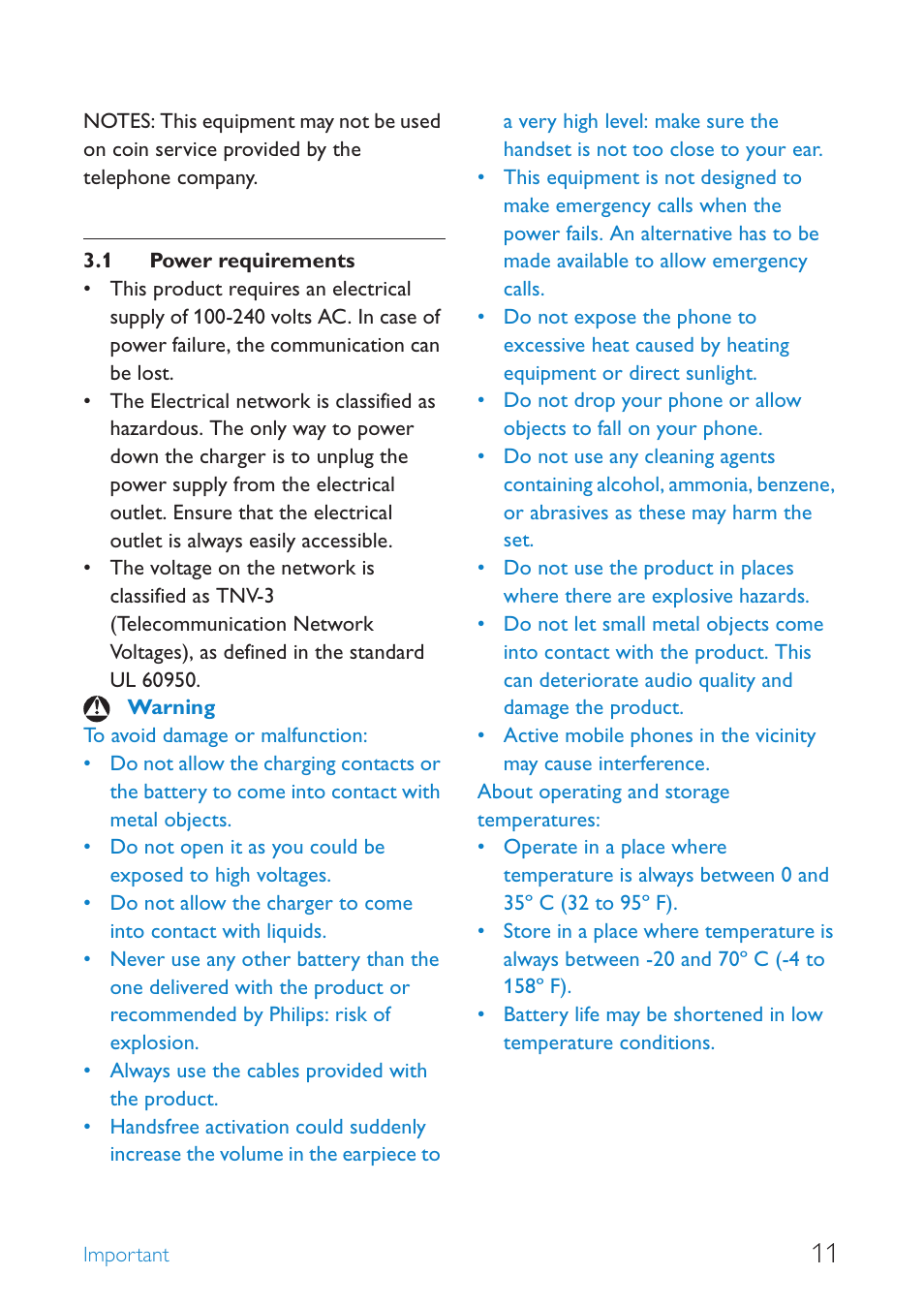 1 power requirements, Power requirements | Philips SE659 User Manual | Page 13 / 76