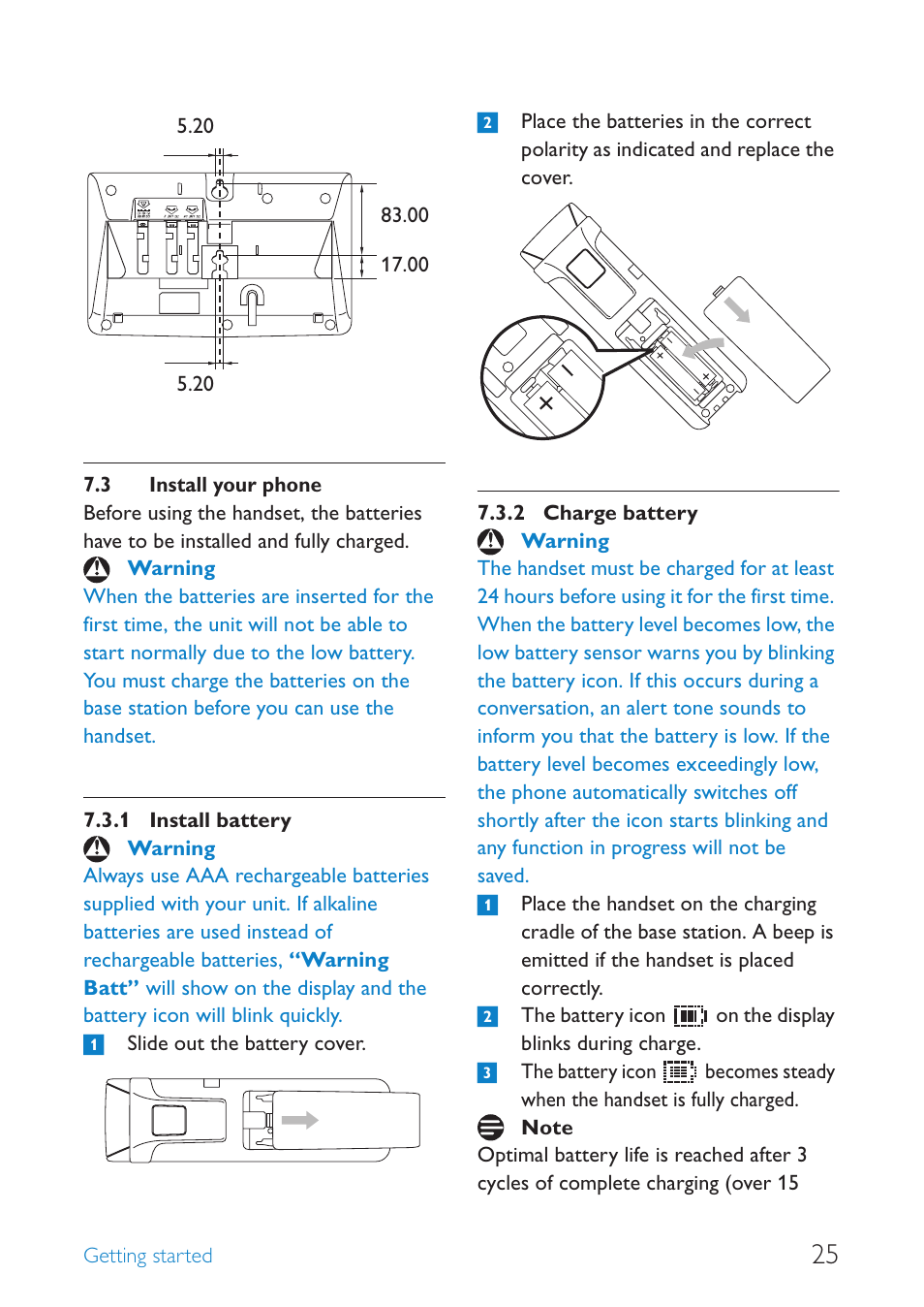 3 install your phone, Install your phone, Install battery | Charge battery | Philips SE659 User Manual | Page 27 / 76