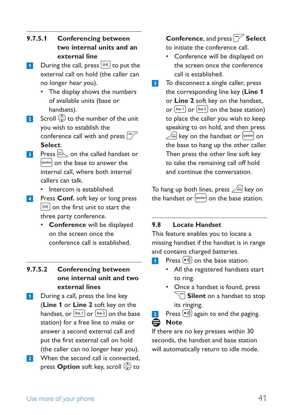 8 locate handset, Locate handset | Philips SE659 User Manual | Page 43 / 76