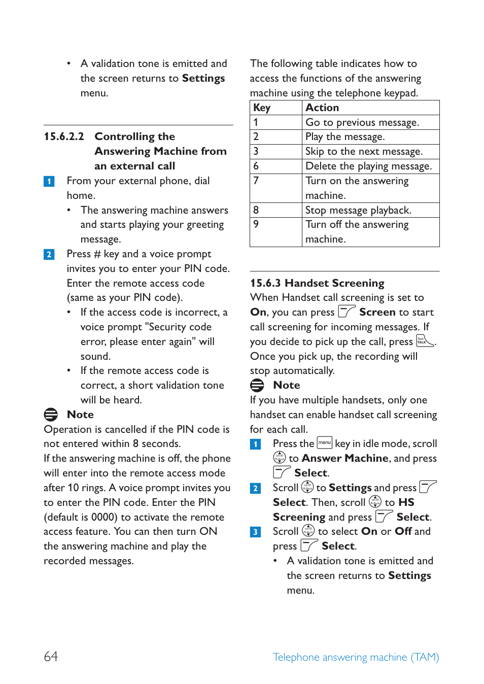 Handset screening | Philips SE659 User Manual | Page 66 / 76