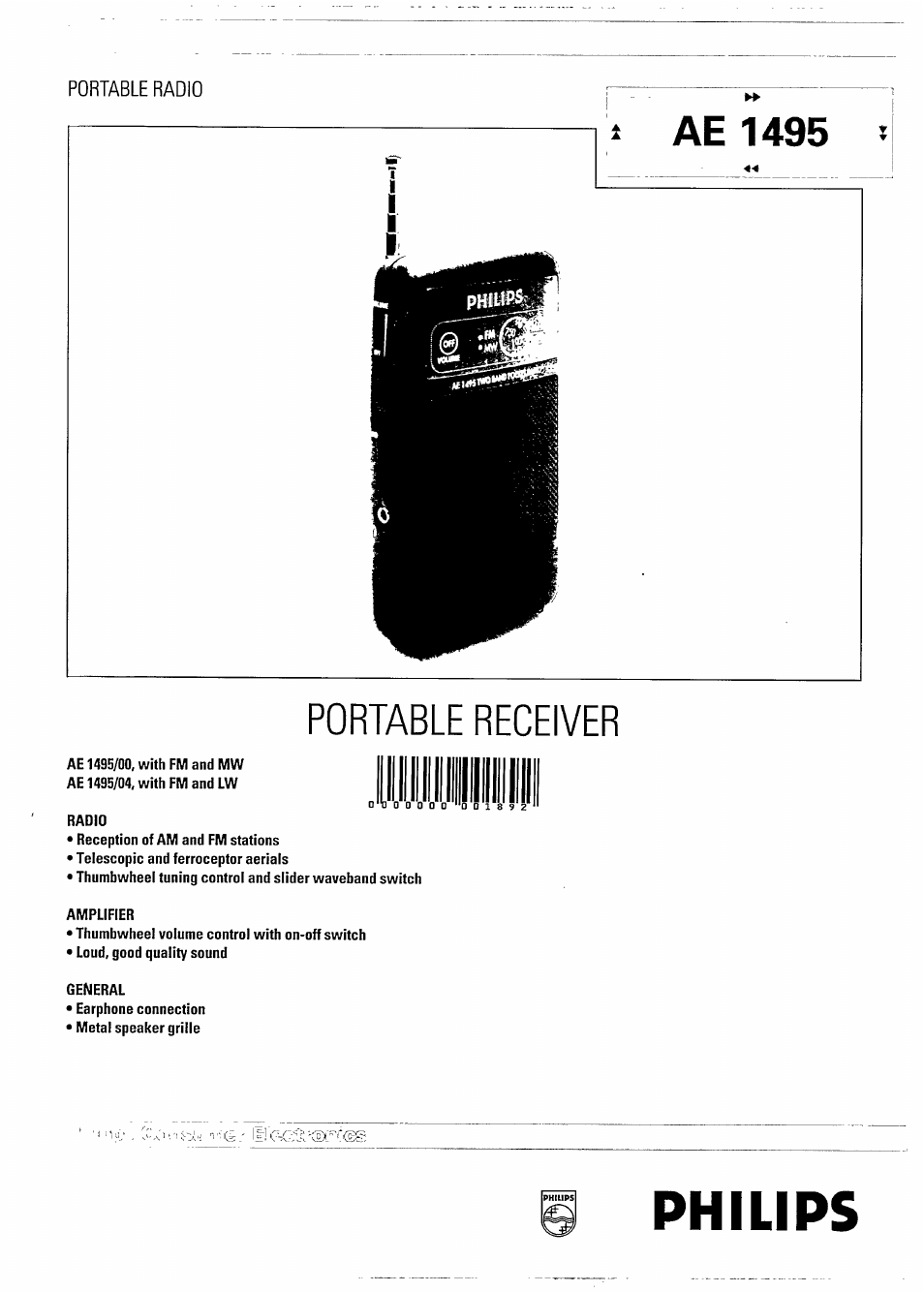 Philips AE 1495 User Manual | 2 pages