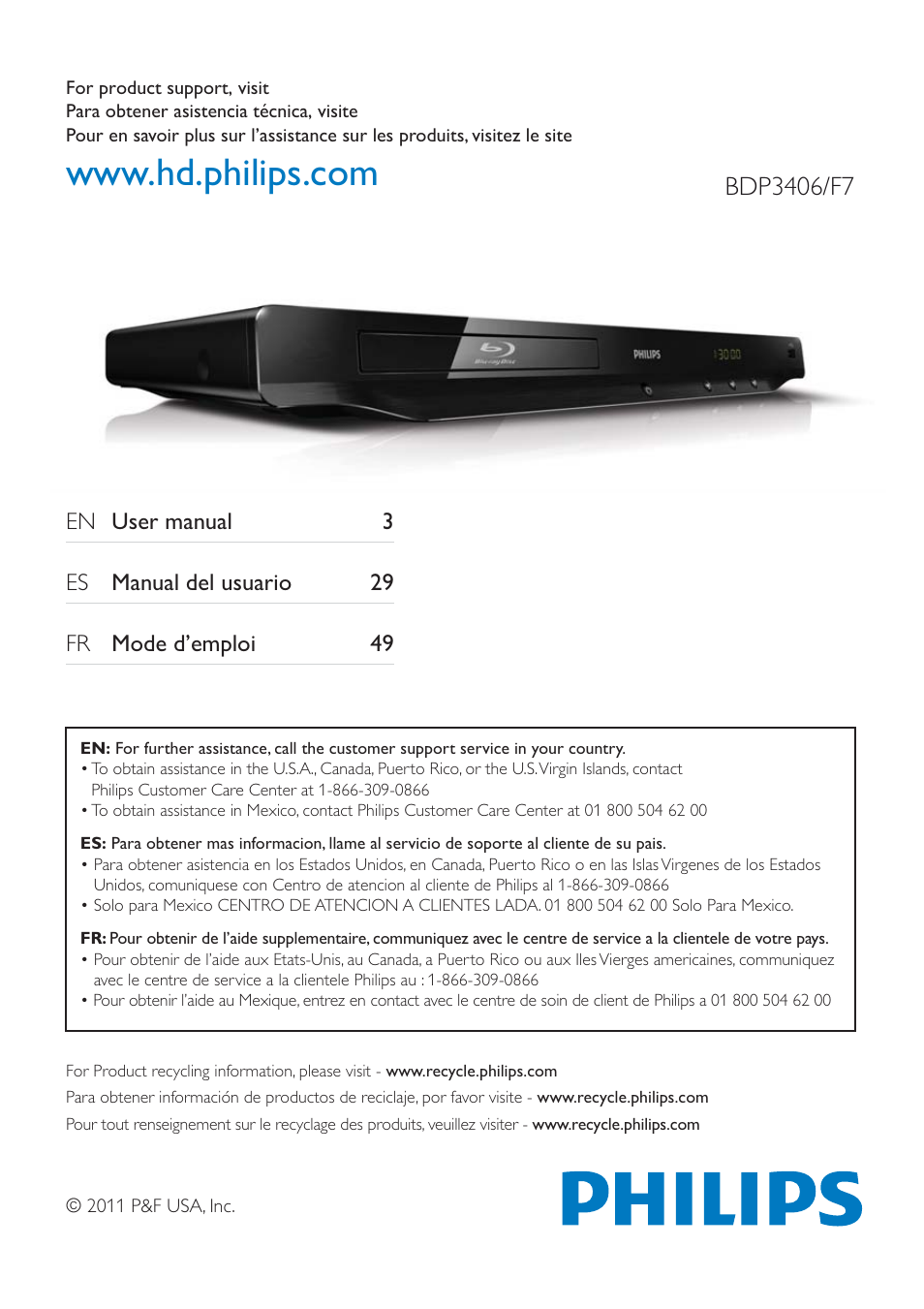 Philips BDP3406/F7 User Manual | 62 pages