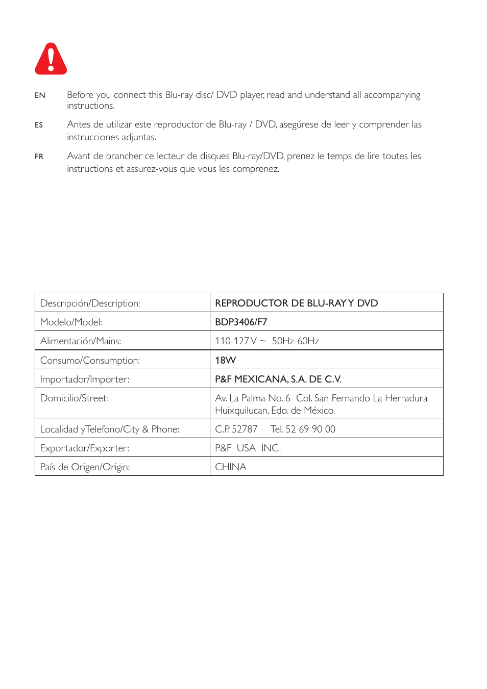 1 hookup and play | Philips BDP3406/F7 User Manual | Page 2 / 62