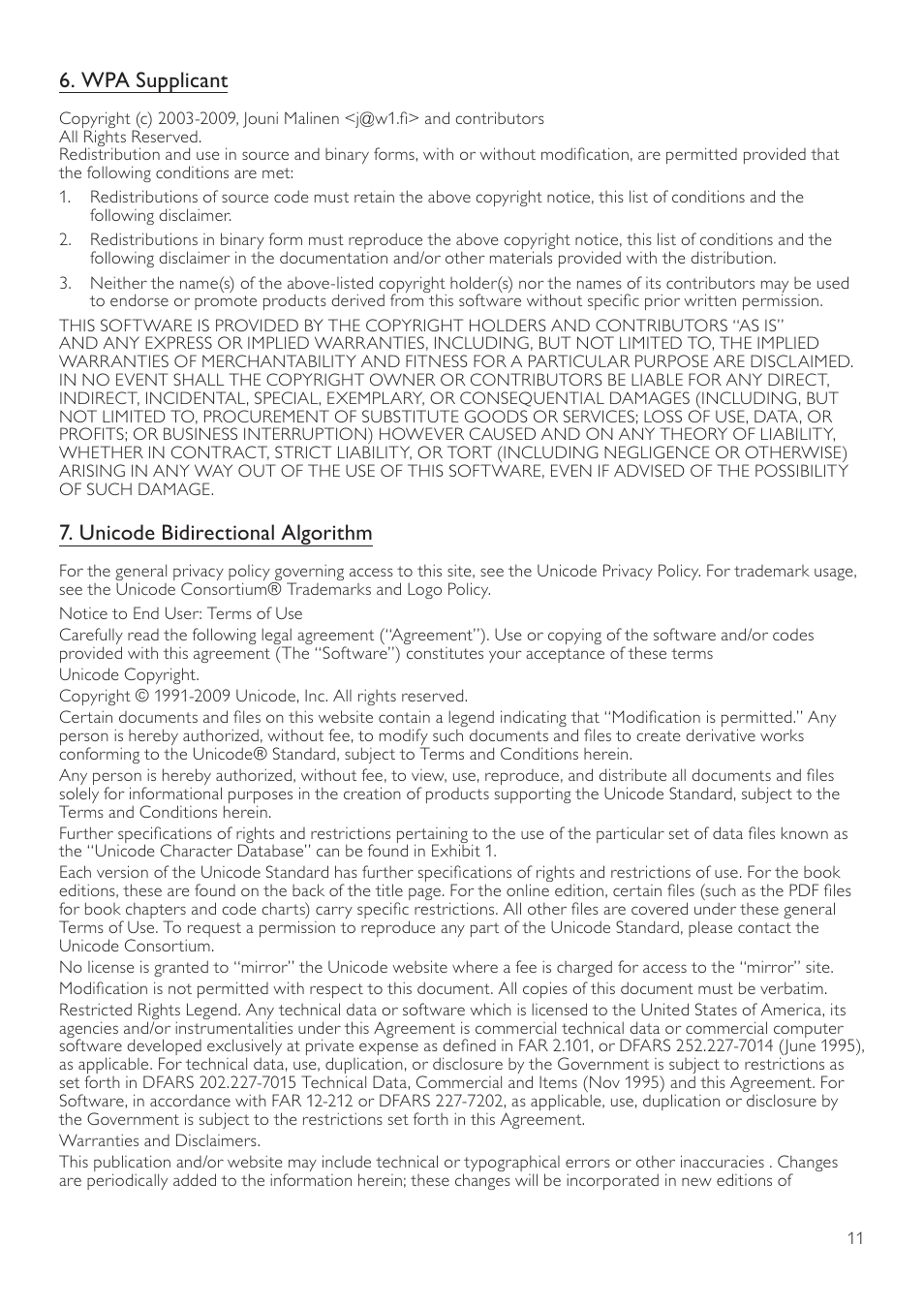 Wpa supplicant, Unicode bidirectional algorithm | Philips BDP3406/F7 User Manual | Page 47 / 62