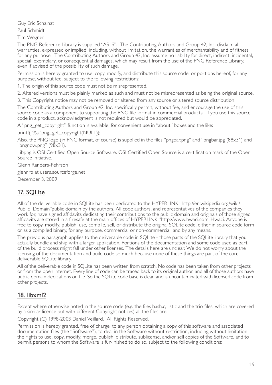 Sqlite, Libxml2 | Philips BDP3406/F7 User Manual | Page 55 / 62