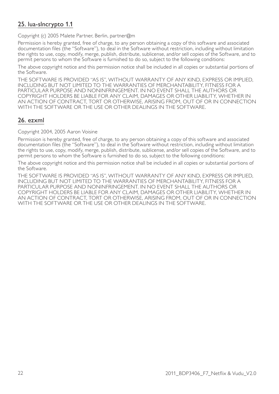 Lua-slncrypto 1.1, Ezxml | Philips BDP3406/F7 User Manual | Page 58 / 62
