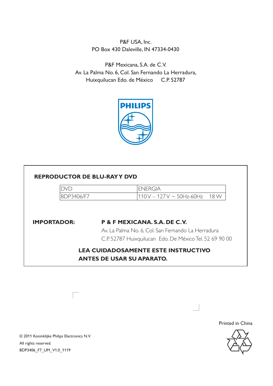 Philips BDP3406/F7 User Manual | Page 62 / 62