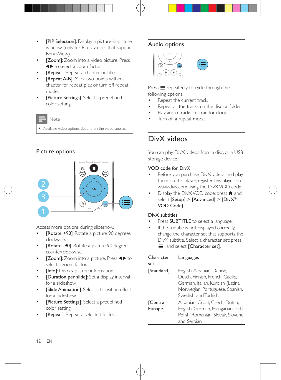 3 use your blu-ray disc/ dvd player, Basic play control, Divx videos | Philips BDP2985 User Manual | Page 12 / 29