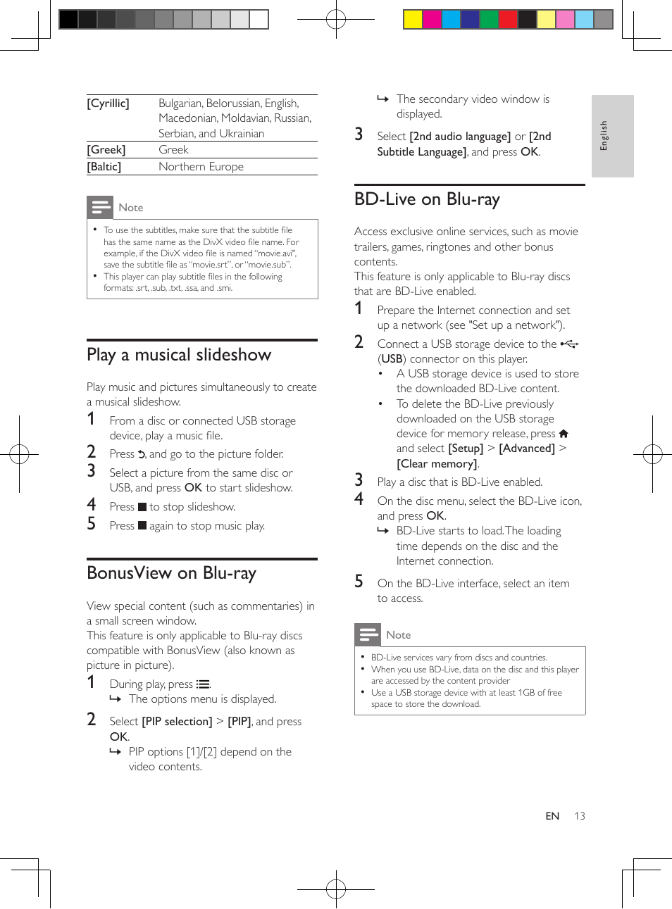 Video, audio and picture options, Video options, Play a musical slideshow | Bonusview on blu-ray, Bd-live on blu-ray | Philips BDP2985 User Manual | Page 13 / 29