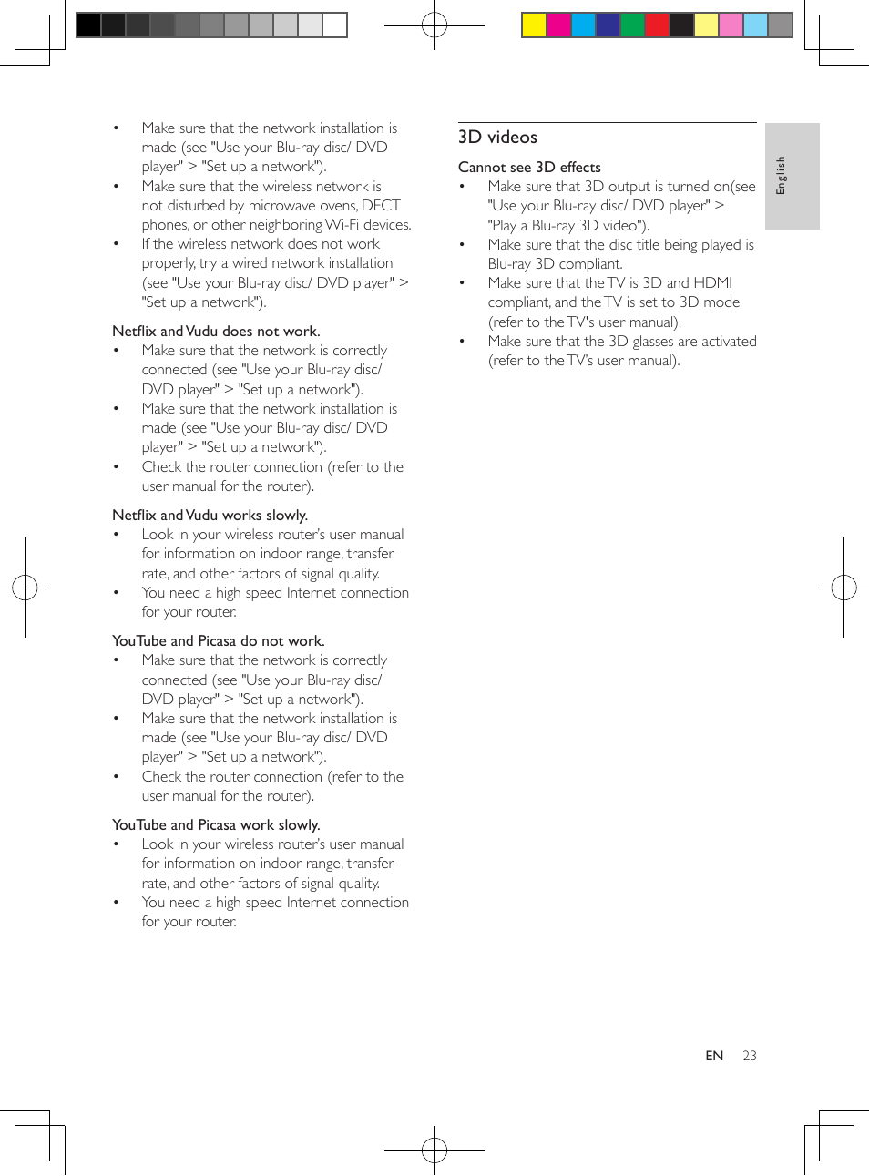 6 specifications, 3d videos | Philips BDP2985 User Manual | Page 23 / 29