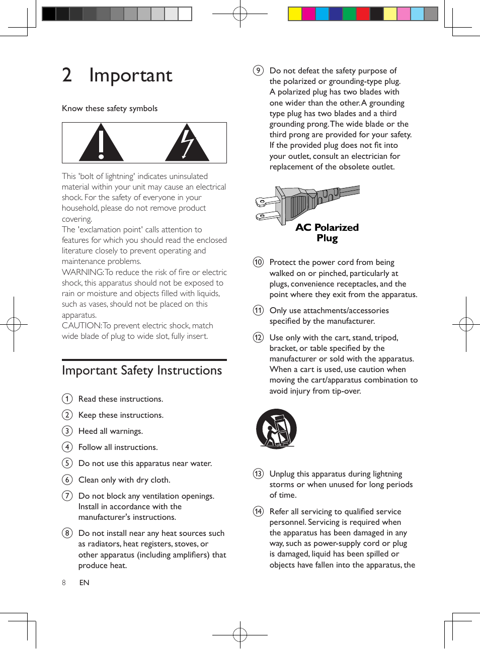 1 hookup and play, 2 important, Important safety instructions | Philips BDP2985 User Manual | Page 8 / 29