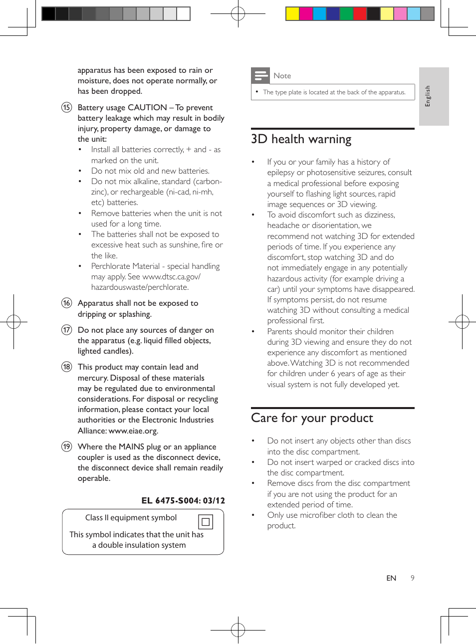 2 important, Important safety instructions, 3d health warning | Care for your product | Philips BDP2985 User Manual | Page 9 / 29