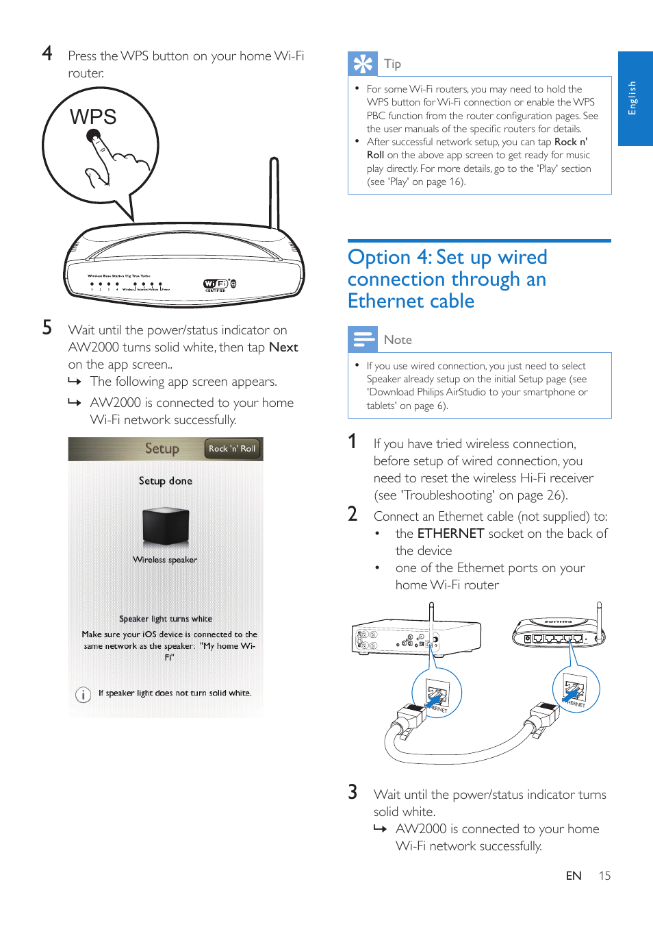 Option 4: set up wired connection, Through an ethernet cable, Option 4 | Philips AW2000 User Manual | Page 17 / 32