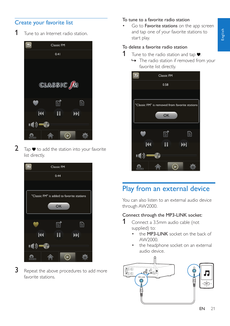 Play from an external device | Philips AW2000 User Manual | Page 23 / 32
