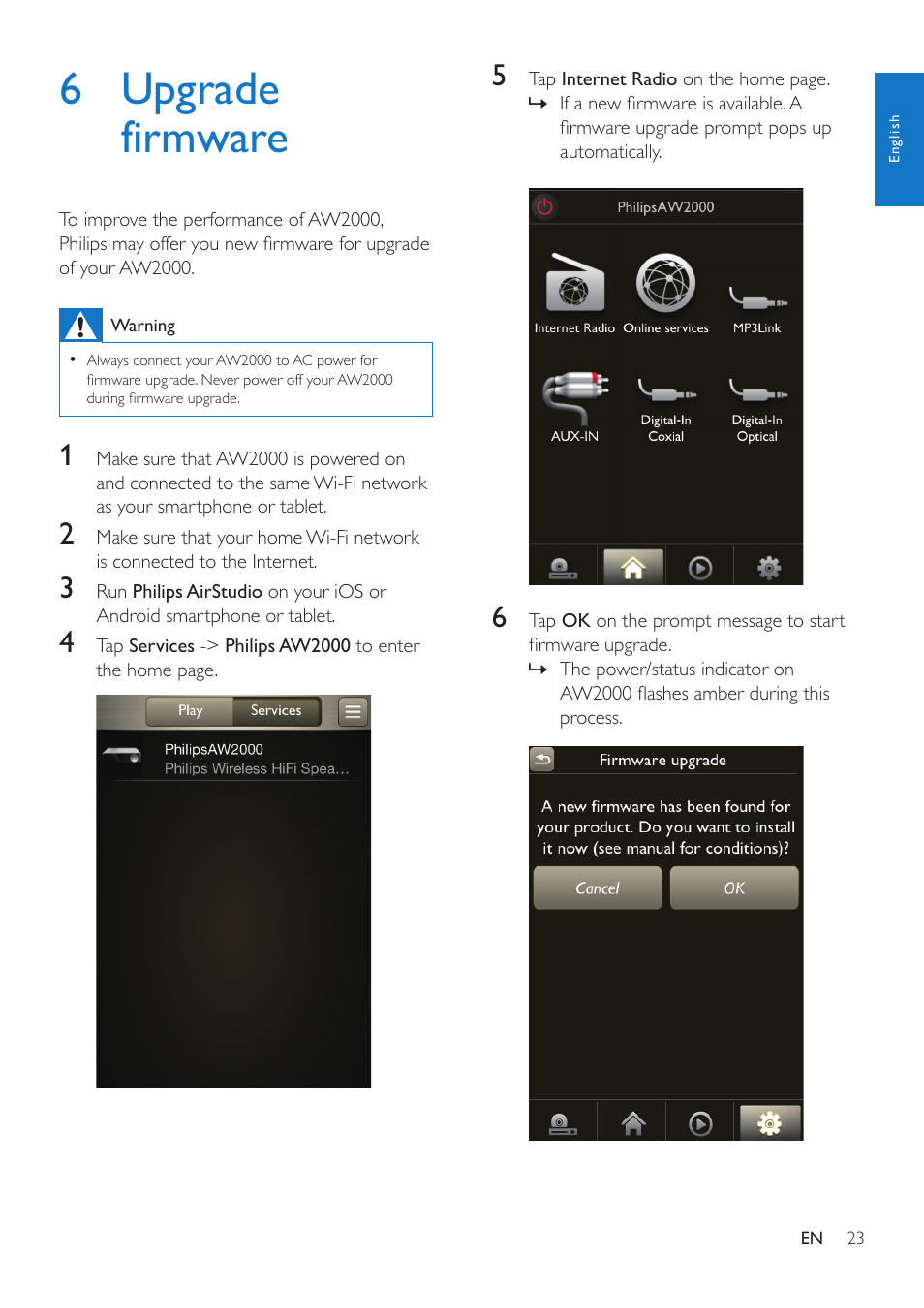 6 upgrade firmware | Philips AW2000 User Manual | Page 25 / 32