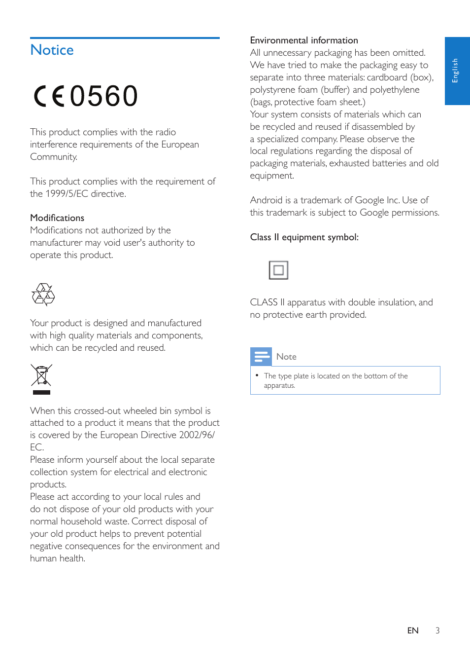 Notice, Notice 3 | Philips AW2000 User Manual | Page 5 / 32