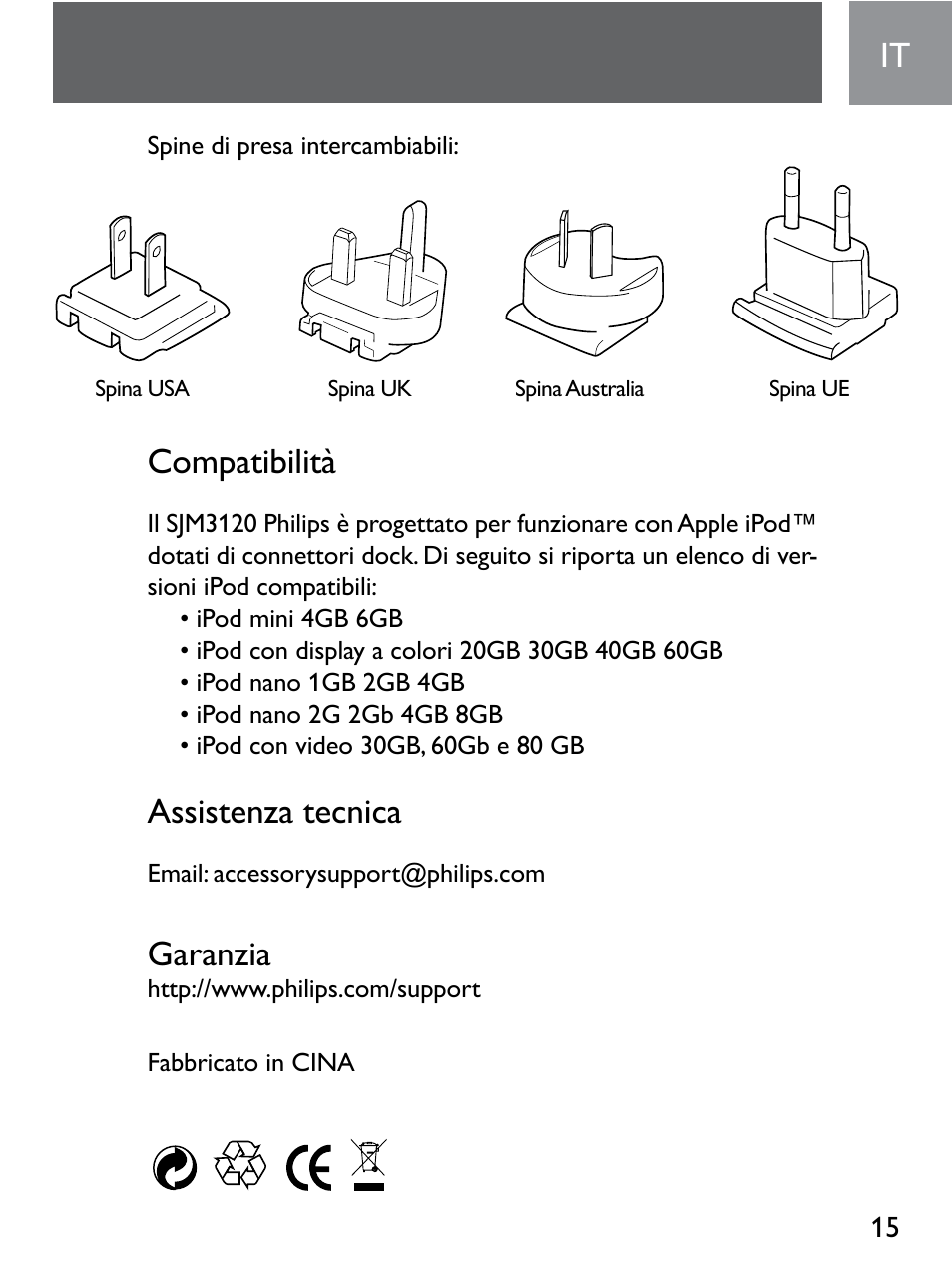Compatibilità, Assistenza tecnica, Garanzia | Philips SJM3120 User Manual | Page 15 / 32