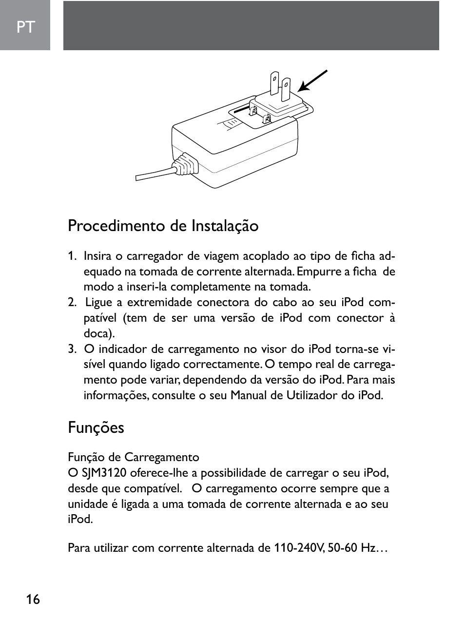 Procedimento de instalação, Funções | Philips SJM3120 User Manual | Page 16 / 32
