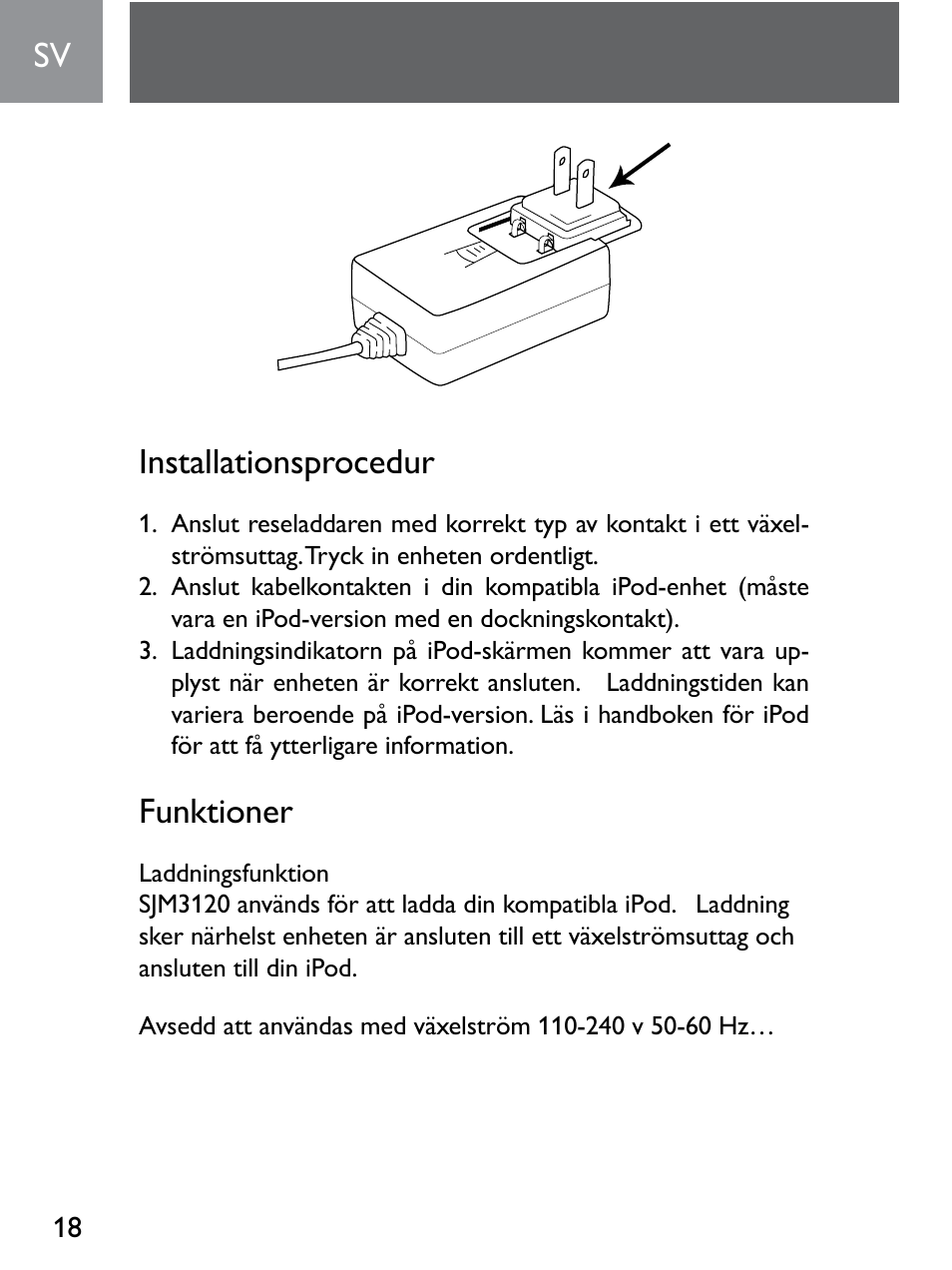 Installationsprocedur, Funktioner | Philips SJM3120 User Manual | Page 18 / 32