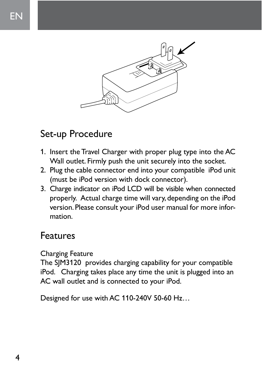 Set-up procedure, Features | Philips SJM3120 User Manual | Page 4 / 32