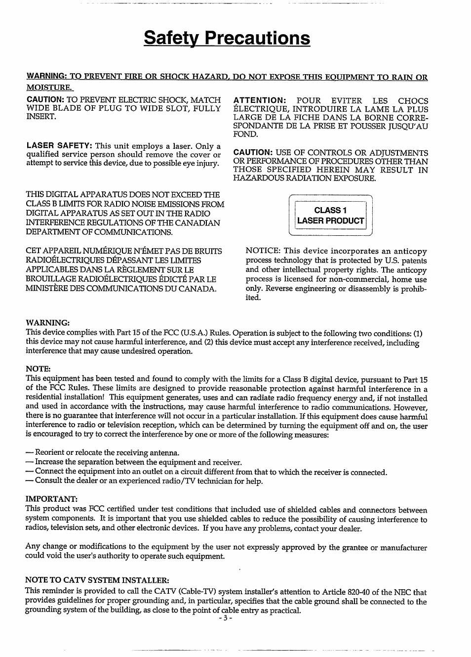 Safety precautions | Philips CDI220/80P User Manual | Page 3 / 24