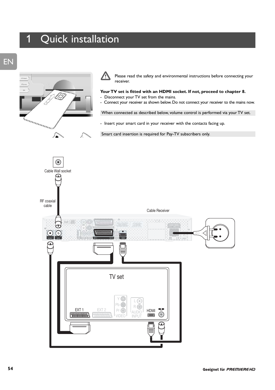 1 quick installation, Tv set | Philips DCR 9001/02 User Manual | Page 6 / 64