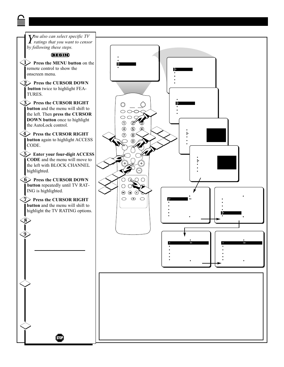 Tv r, Locking by, Ating | Philips 3121 235 20301 User Manual | Page 22 / 52