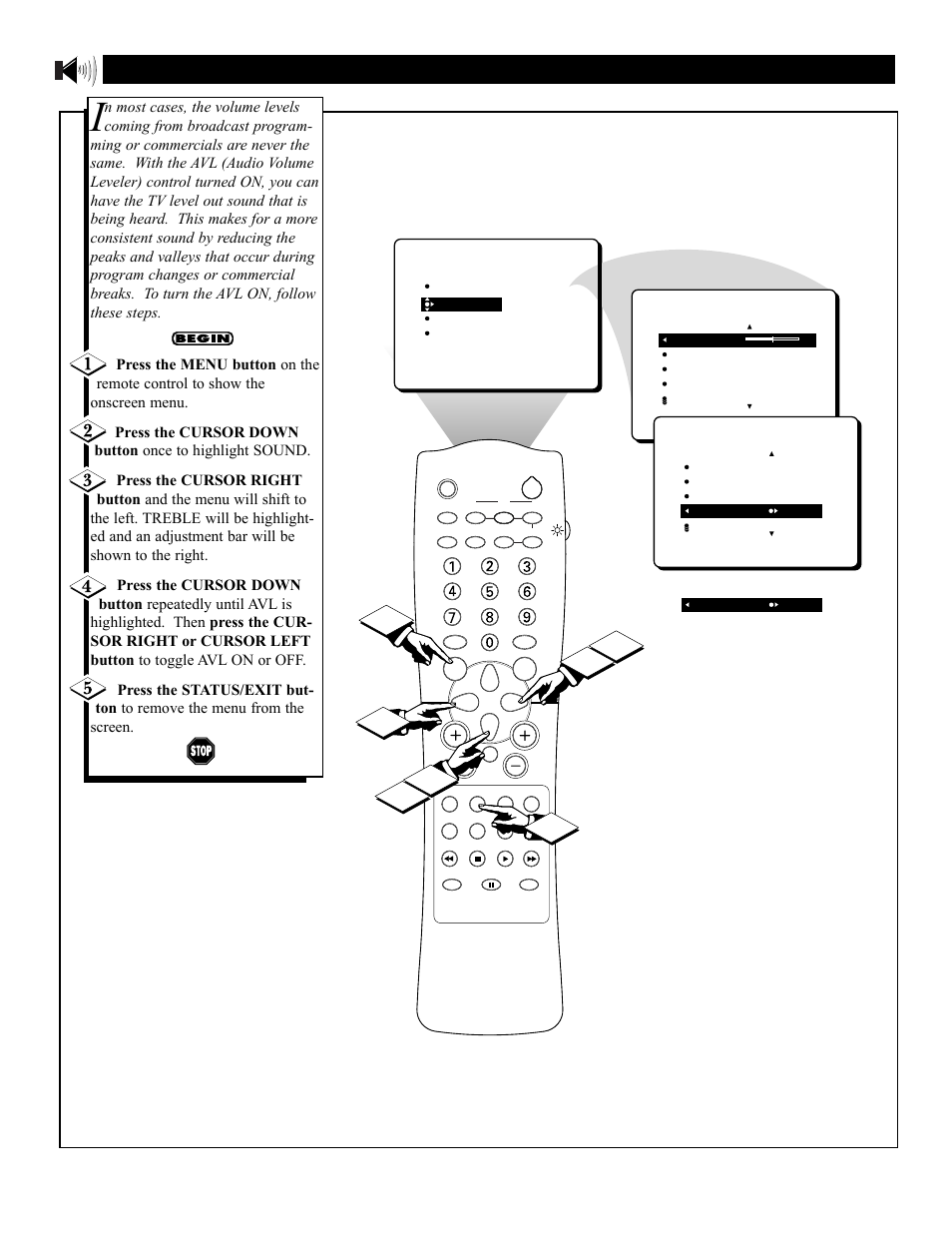 Avl (a, Ound, Sing the | Udio, Olume, Eveler | Philips 3121 235 20301 User Manual | Page 30 / 52