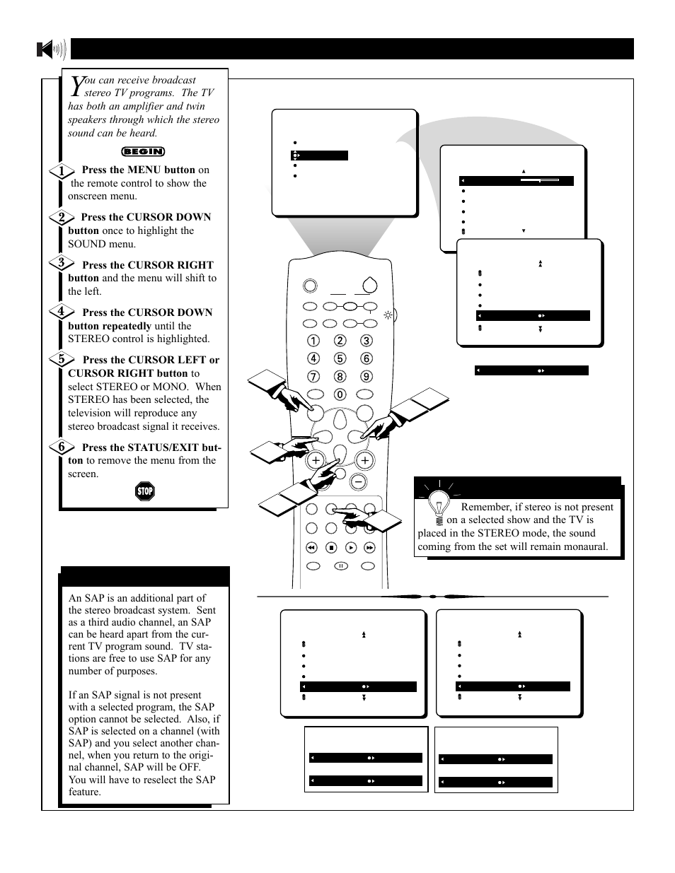 Ound, Etting the, Tereo and | Philips 3121 235 20301 User Manual | Page 32 / 52