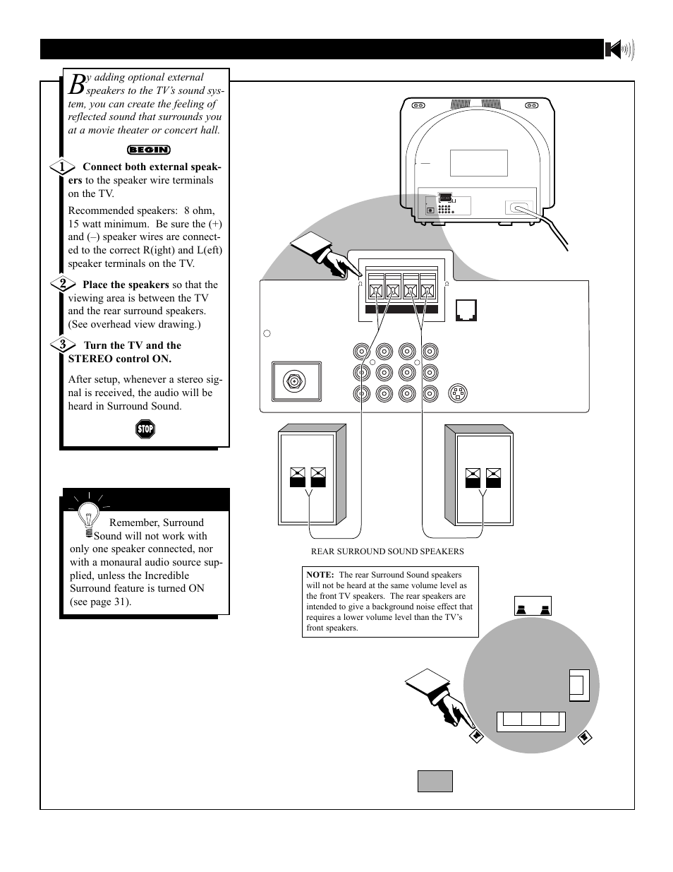 Onnections, Ound, Sing the | Urround, Xternal, Peaker | Philips 3121 235 20301 User Manual | Page 35 / 52