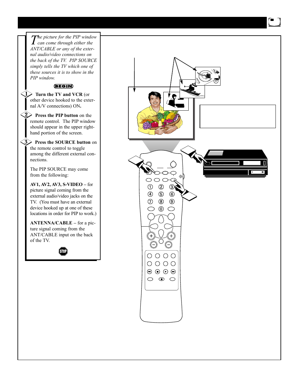 Pip – s, Electing the, Ignal | Ource | Philips 3121 235 20301 User Manual | Page 43 / 52