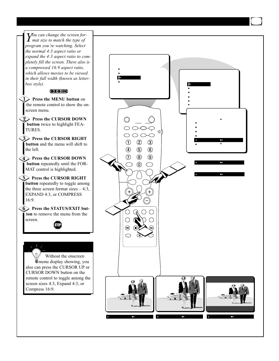 Electing the, Creen, Ormat | Philips 3121 235 20301 User Manual | Page 9 / 52