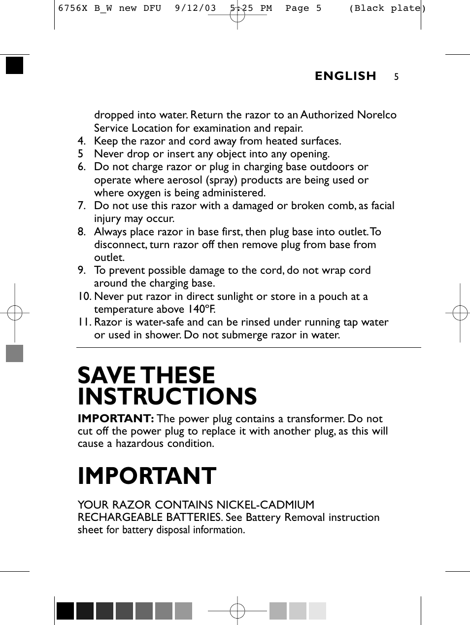 Save these instructions, Important | Philips 6756 X User Manual | Page 4 / 43