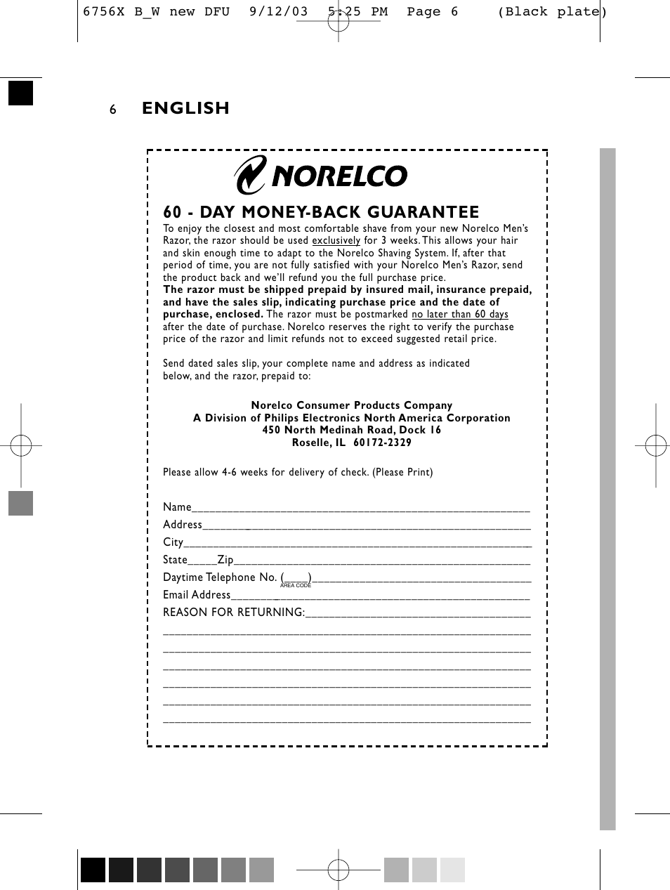 English, 60 - day money-back guarantee | Philips 6756 X User Manual | Page 5 / 43